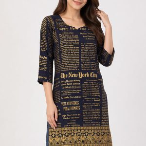 Newspaper Inspired Print Kurti in Black